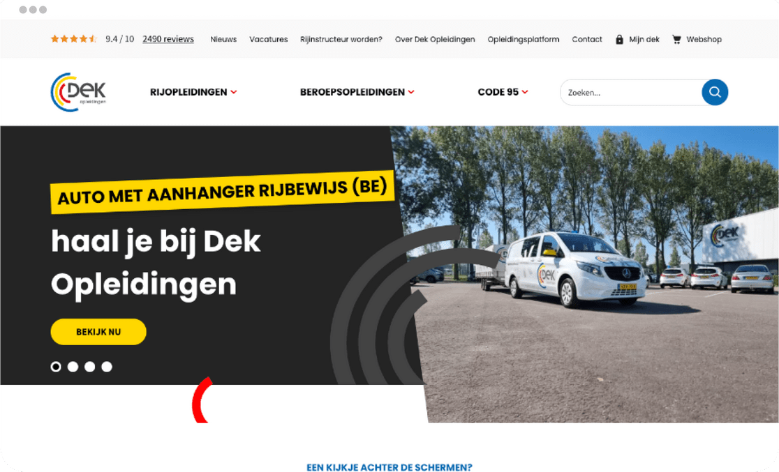 Impressie website Dek Opleidingen