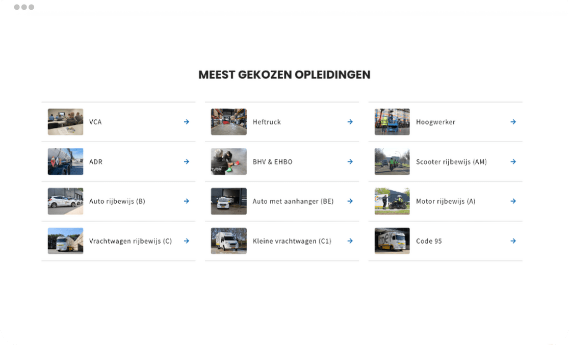 Impressie website Dek Opleidingen