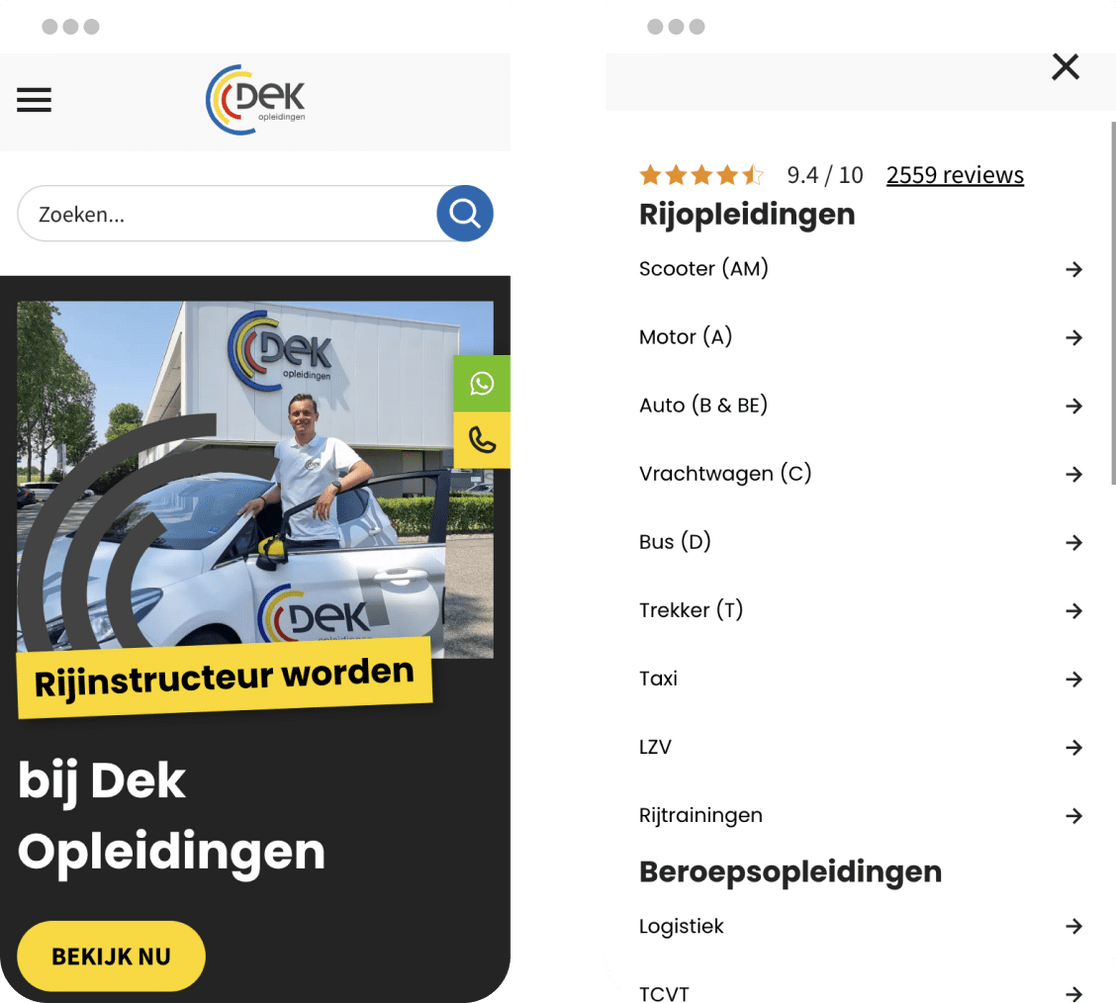 Mobiele website Dek Opleidingen