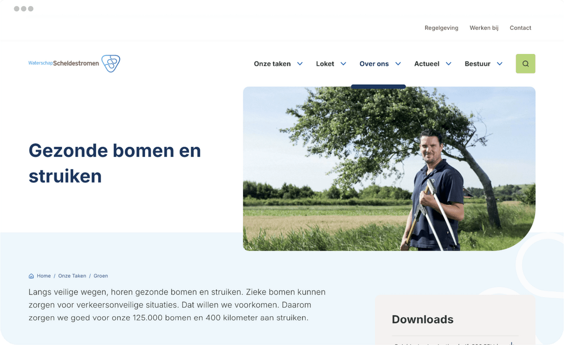Screenshot contentpagina Waterschap Scheldestromen