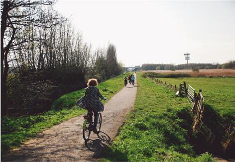 Fietspad met fietsers