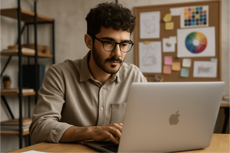 Man achter laptop